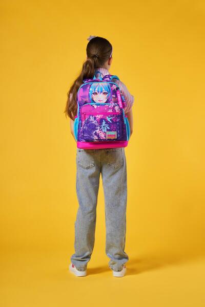 Coral High Kids Mor Pembe Anime Kedi Desenli Okul Sırt Çantası 23753 - 8