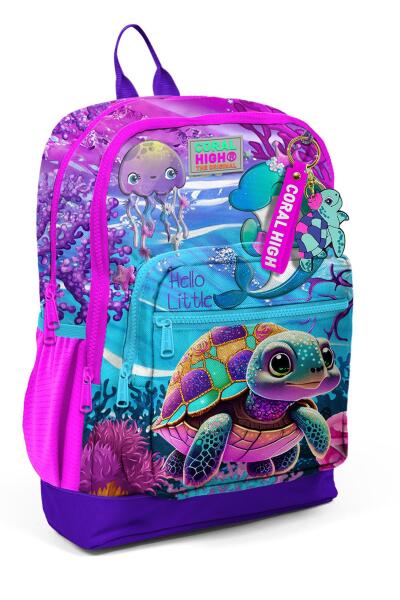 Coral High Kids Pembe Mor Kaplumbağa Desenli Okul Sırt Çantası 23756 - 1