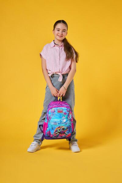 Coral High Kids Pembe Mor Kaplumbağa Desenli Okul Sırt Çantası 23756 - 7