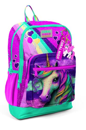 Coral High Kids Pembe Su Yeşili Unicorn Desenli Okul Sırt Çantası 23758 - CORAL HIGH