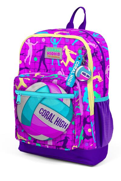 Coral High Kids Pembe Mor Voleybol Desenli Okul Sırt Çantası 23761 - 8