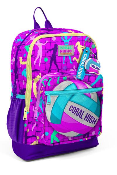 Coral High Kids Pembe Mor Voleybol Desenli Okul Sırt Çantası 23761 - 1