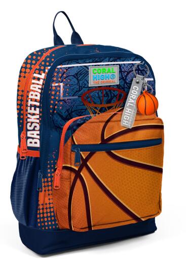 Coral High Kids Turuncu Lacivert Basketbol Desenli Okul Sırt Çantası 23766 - Coral High