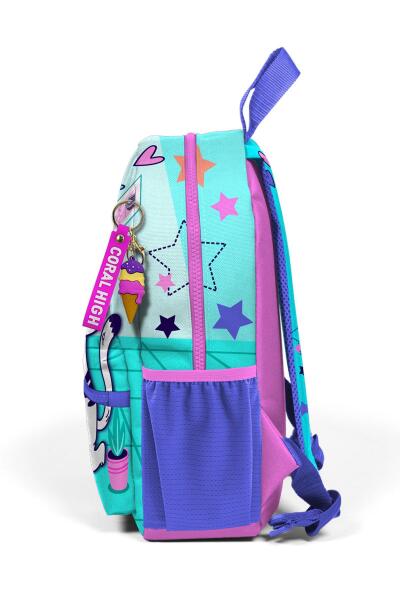 Minik Yuva Sırt Çantası Turkuaz Pembe Dondurmalı Kedi Desenli İki Bölmeli 23551 - 6