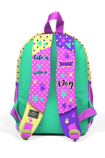 Minik Yuva Sırt Çantası Sarı Pembe Sevimli Köpek Desenli İki Bölmeli 23552 - 3