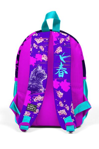 Minik Yuva Sırt Çantası Mor Pembe Anime Kedi Desenli İki Bölmeli 23553 - 3