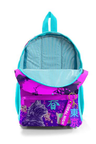 Minik Yuva Sırt Çantası Mor Pembe Anime Kedi Desenli İki Bölmeli 23553 - 4