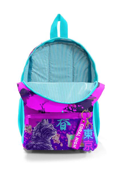 Minik Yuva Sırt Çantası Mor Pembe Anime Kedi Desenli İki Bölmeli 23553 - 4