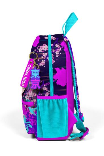 Minik Yuva Sırt Çantası Mor Pembe Anime Kedi Desenli İki Bölmeli 23553 - 6