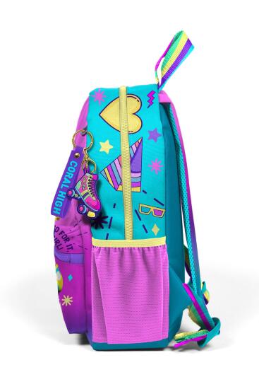 Minik Yuva Sırt Çantası Pembe Turkuaz Kulaklık Paten Desenli İki Bölmeli 23554 - 6