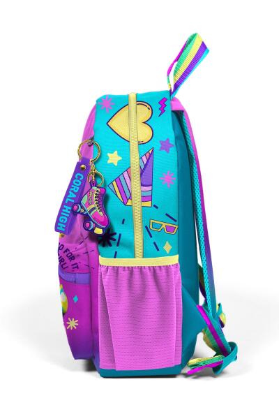 Minik Yuva Sırt Çantası Pembe Turkuaz Kulaklık Paten Desenli İki Bölmeli 23554 - 6