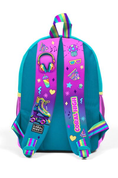 Minik Yuva Sırt Çantası Pembe Turkuaz Kulaklık Paten Desenli İki Bölmeli 23554 - 3