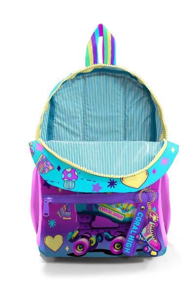 Minik Yuva Sırt Çantası Pembe Turkuaz Kulaklık Paten Desenli İki Bölmeli 23554 - 4