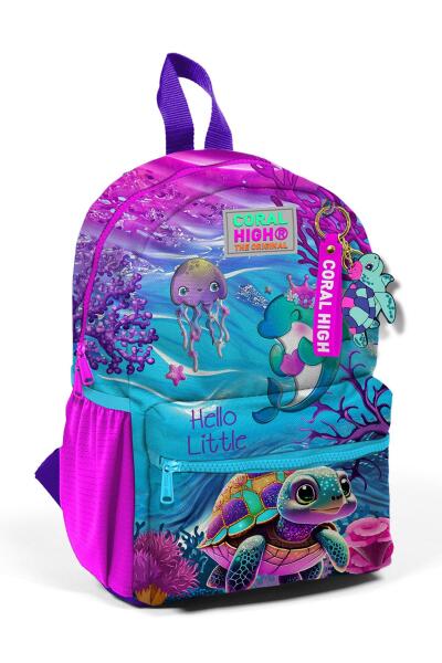 Minik Yuva Sırt Çantası Pembe Mor Kaplumbağa Desenli İki Bölmeli 23556 - 1