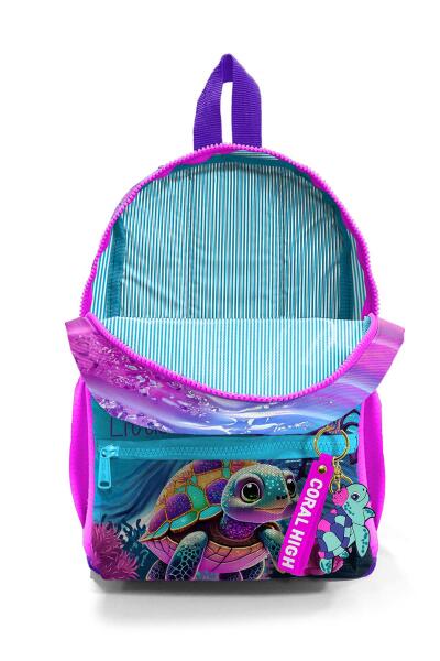 Minik Yuva Sırt Çantası Pembe Mor Kaplumbağa Desenli İki Bölmeli 23556 - 4