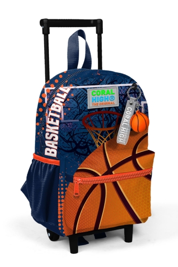 Minik Yuva Çekçekli Sırt Çantası Turuncu Lacivert Basketbol Desenli İki Bölmeli 24066 - 1