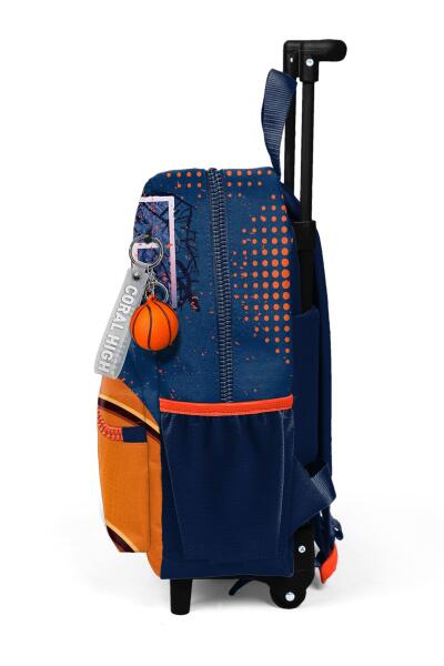 Minik Yuva Çekçekli Sırt Çantası Turuncu Lacivert Basketbol Desenli İki Bölmeli 24066 - 7