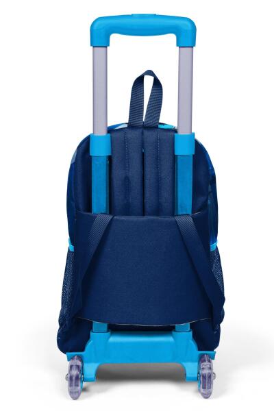 Coral High Kids Lacivert Mavi Köpek Balığı Desenli Üç Bölmeli Çekçekli Okul Sırt Çantası 23922 - 2