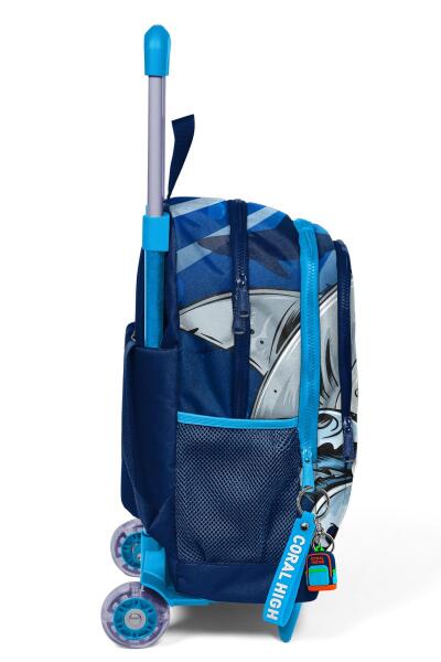 Coral High Kids Lacivert Mavi Köpek Balığı Desenli Üç Bölmeli Çekçekli Okul Sırt Çantası 23922 - 6