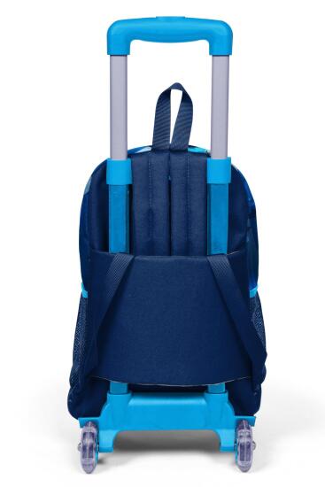 Coral High Kids Lacivert Mavi Köpek Balığı Desenli Üç Bölmeli Çekçekli Okul Sırt Çantası 23922 - 2