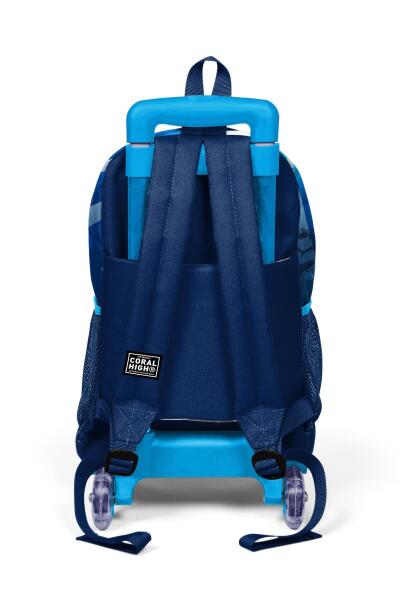 Coral High Kids Lacivert Mavi Köpek Balığı Desenli Üç Bölmeli Çekçekli Okul Sırt Çantası 23922 - 3