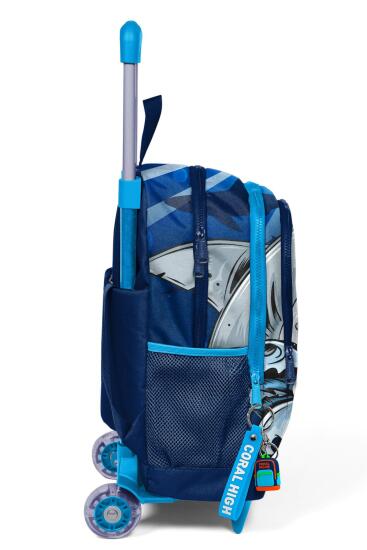 Coral High Kids Lacivert Mavi Köpek Balığı Desenli Üç Bölmeli Çekçekli Okul Sırt Çantası 23922 - 6