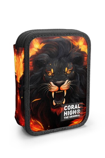 Coral High Kids Siyah Aslan Desenli Çift Katlı Kalem Çanta 31117 - Coral High