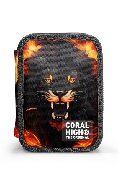 Coral High Kids Siyah Aslan Desenli Çift Katlı Kalem Çanta 31117 - 10