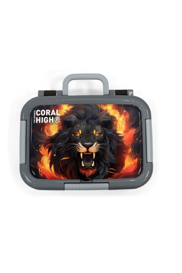 Coral High Kids Siyah Aslan Desenli Paslanmaz Çelik Beslenme Kabı 39369 - 5