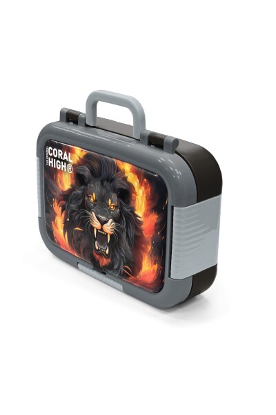 Coral High Kids Siyah Aslan Desenli Paslanmaz Çelik Beslenme Kabı 39369 - 4