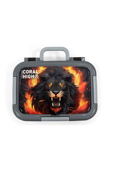 Coral High Kids Siyah Aslan Desenli Paslanmaz Çelik Beslenme Kabı 39369 - 5