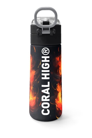 Coral High Kids Siyah Aslan Desenli Pipetli ve Direkt İçim Çelik Termos 500 ml 31871 - 4