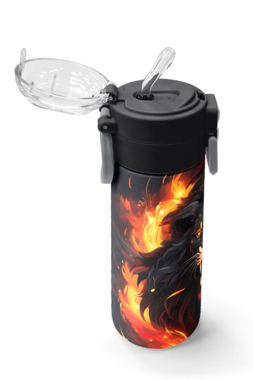 Coral High Kids Siyah Aslan Desenli Pipetli ve Direkt İçim Çelik Termos 500 ml 31871 - 5