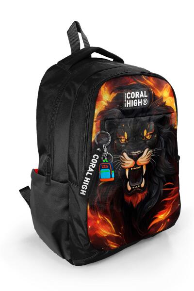 Coral High Kids Siyah Aslan Desenli Üç Bölmeli Okul Sırt Çantası 23671 - 1