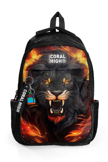 Coral High Kids Siyah Aslan Desenli Üç Bölmeli Okul Sırt Çantası 23671 - 5