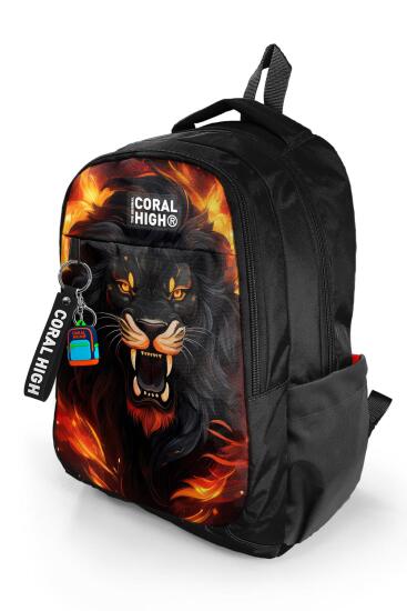 Coral High Kids Siyah Aslan Desenli Üç Bölmeli Okul Sırt Çantası 23671 - 6