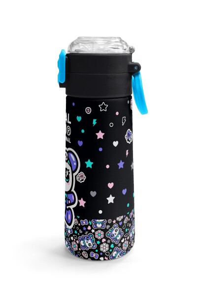 Coral High Kids Siyah Ayıcık Desenli Pipetli ve Direkt İçim Çelik Termos 500 ml 38124 - 3