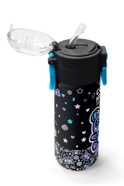 Coral High Kids Siyah Ayıcık Desenli Pipetli ve Direkt İçim Çelik Termos 500 ml 38124 - 5