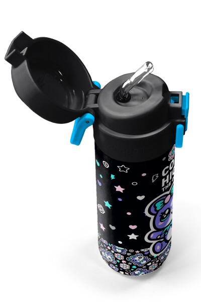 Coral High Kids Siyah Ayıcık Desenli Pipetli ve Direkt İçim Çelik Termos 500 ml 38124 - 2