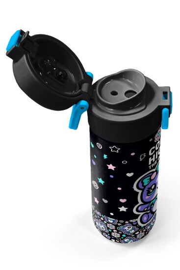 Coral High Kids Siyah Ayıcık Desenli Pipetli ve Direkt İçim Çelik Termos 500 ml 38124 - 3