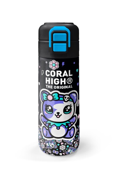 Coral High Kids Siyah Ayıcık Desenli Pipetli ve Direkt İçim Çelik Termos 500 ml 38124 - 4