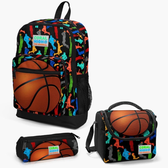 Coral High Kids Siyah Basketbol Desenli 3’lü Okul Çanta Seti SET0123471 - Coral High KIDS