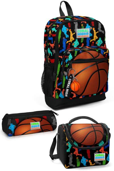 Coral High Kids Siyah Basketbol Desenli 3’lü Okul Çanta Seti SET0123471 - 1