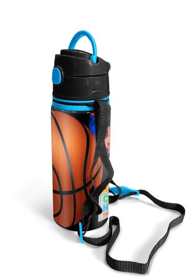 Coral High Kids Siyah Basketbol Desenli Pipetli Alüminyum Matara 600 ml 11940 - 3