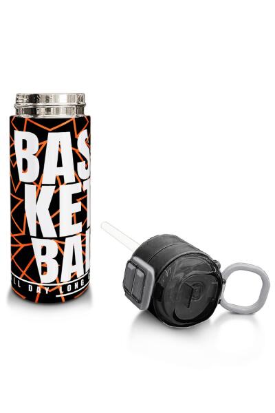 Coral High Kids Siyah Basketbol Desenli Pipetli ve Direkt İçim Çelik Termos 500 ml 31852 - 4