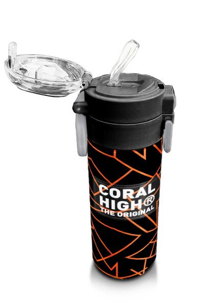 Coral High Kids Siyah Basketbol Desenli Pipetli ve Direkt İçim Çelik Termos 500 ml 31852 - 5