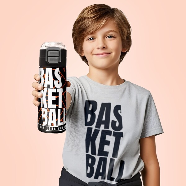 Coral High Kids Siyah Basketbol Desenli Pipetli ve Direkt İçim Çelik Termos 500 ml 31852 - 4
