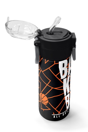 Coral High Kids Siyah Basketbol Desenli Pipetli ve Direkt İçim Çelik Termos 500 ml 31852 - 6