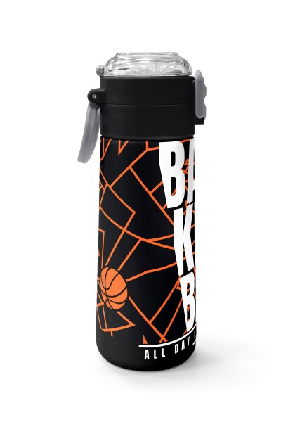 Coral High Kids Siyah Basketbol Desenli Pipetli ve Direkt İçim Çelik Termos 500 ml 31852 - 2