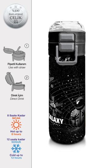 Coral High Kids Siyah Basketbol Desenli Pipetli ve Direkt İçim Çelik Termos 500 ml 31857 - Coral High KIDS